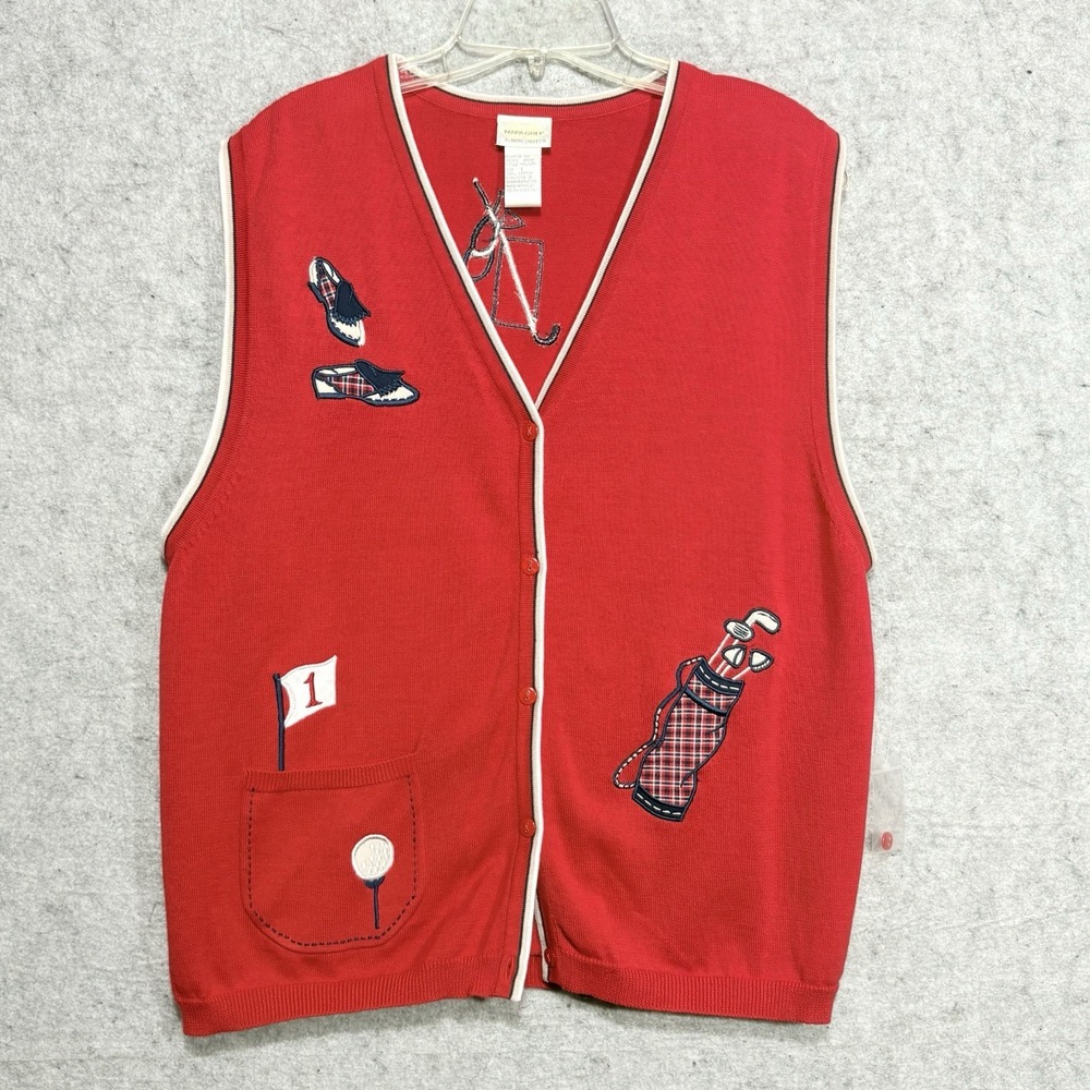 Napa Golf Womens L Red Golf Sweater Vest Embroidered Cardigan Preppy Vintage